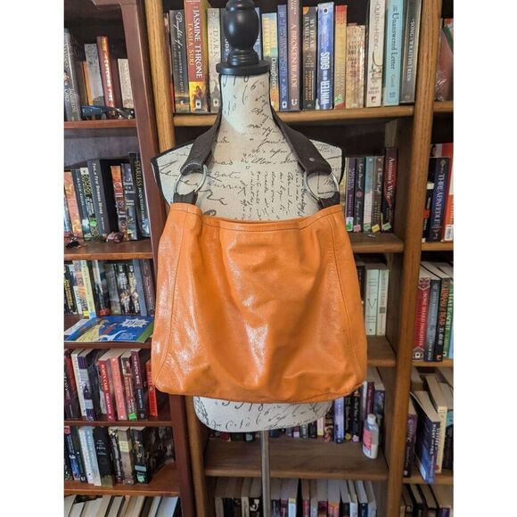Lynn Tallerico Women’s Genuine Leather Orange Hobo Satchel Top Handle Bag - Picture 2 of 9